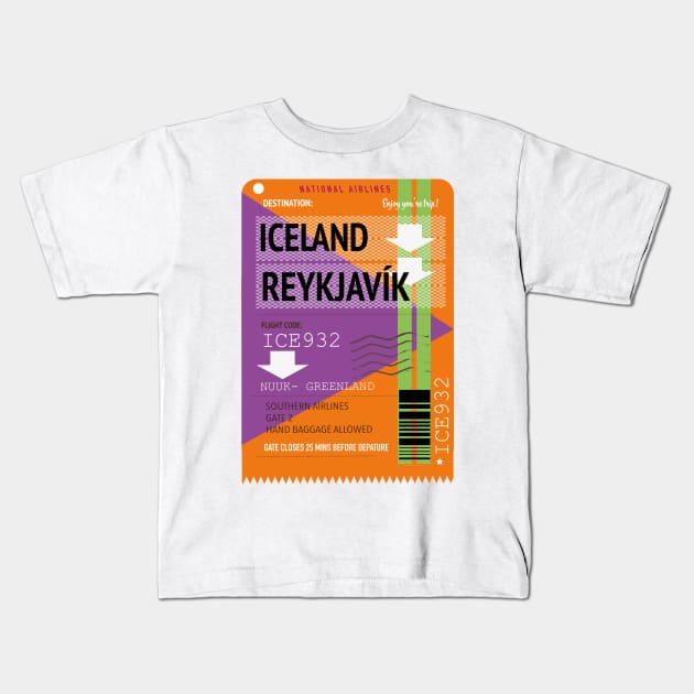 Iceland Reykjavík vintage travel ticket, Kids T-Shirt by nickemporium1